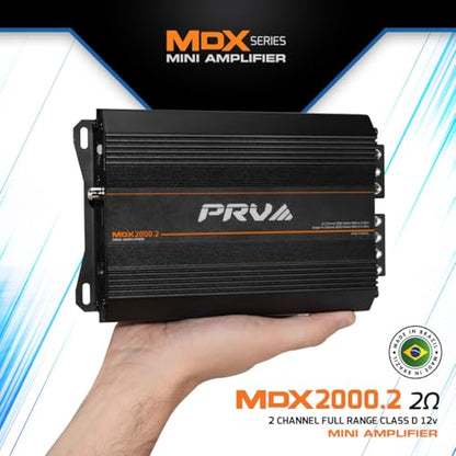 PRV Audio MDX2000.2 2 Ohm Mini 2 Channel Car Audio Amplifier 2X 1000 Watts RMS at 2 Ohm - Bridged 1CH 2000 Watt at 4 Ohm for Powersports, Motorcycles, ATV, for High Power Stereo Speaker Systems
