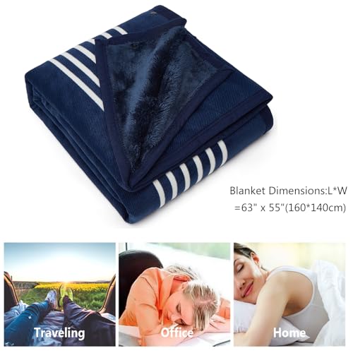 forestfish Fleece Wearable Blanket Plus Size, Comfy Lightweight Lap Blanket Poncho Throw With Buttons, 63“x 55”(Blue) - color: Blue, size: Large(63"x55")