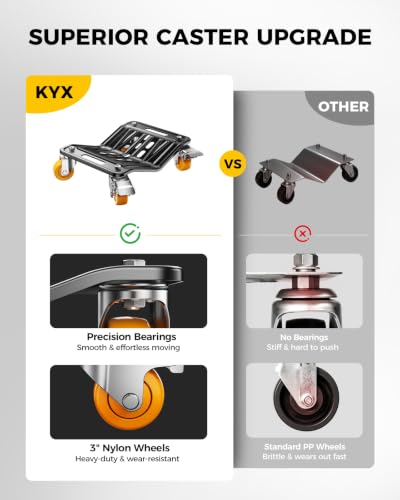 KYX Car Dolly Set of 4, 6000 LBS Wheel Dolly, Heavy Duty Vehicle Dollies, V-Shaped Structure with 360-Degree Ball-Bearing Casters & Double Brakes for Moving Cars, Motorcycle and SUVs