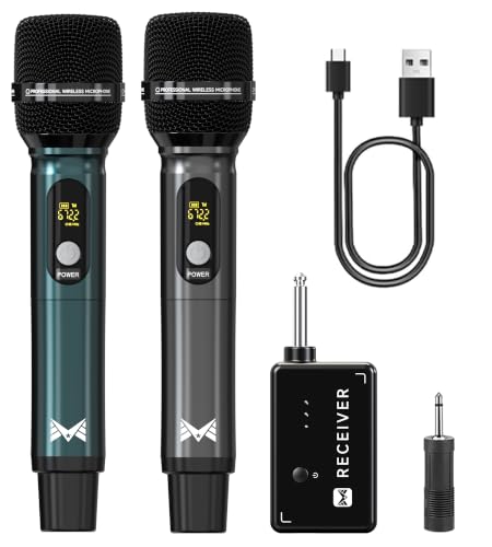 ECHOMUSSY Dual Rechargeable Wireless Microphones for Karaoke & Singing | 3ms Low-Latency One-to-One Chip Connection, 240 FT Range and Independent Volume Control; for Speakers and PA Systems - color: Grey
