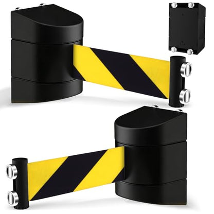 Magnetic Wall Mount Retractable Barrier 2 Pack, TrreZON Fixed Crowd Control Barriers with ABS Black Case 16' Black and Yellow Belt for Ferrous Metal Surface in Workshops,Stores