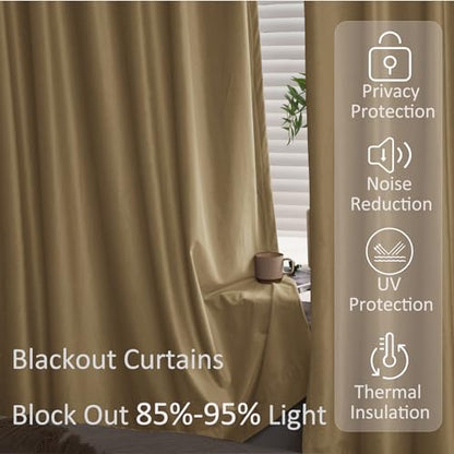 Fcosie Home Theater Curtains Flat Hooks, Extra Wide Velvet Drapes, Blackout Room Darkening Thermal Insulated Drapery for Home Moive Theater Room, 1 PC, 100W x96 L, Beige White, 130gsm White Liner - color: Beige White (#56) + 130gsm White Liner, size: 100"
