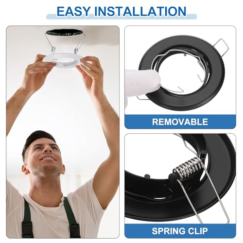 PATIKIL LED Downlight Fixture Housing, 10pcs MR16 GU10 Bulbs Recessed Lights Holder Round Frame Ceiling Spotlights Mounting Frame, Black Aluminum Alloy - color: Black