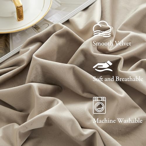 KGORGE Taupe Velvet Curtains 96 inches 2 Panels, Elegant Velvet Blackout Curtains for Bedroom Living Room, Soft Room Darkening Thermal Insulating Window Drapes, Back Tab Rod Pocket, W 52 x L 96 | Soft Darkening Thermal Insulating Window Drapes for Living