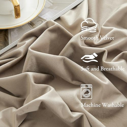 KGORGE Taupe Velvet Curtains 96 inches 2 Panels, Elegant Velvet Blackout Curtains for Bedroom Living Room, Soft Room Darkening Thermal Insulating Window Drapes, Back Tab Rod Pocket, W 52 x L 96 | Soft Darkening Thermal Insulating Window Drapes for Living