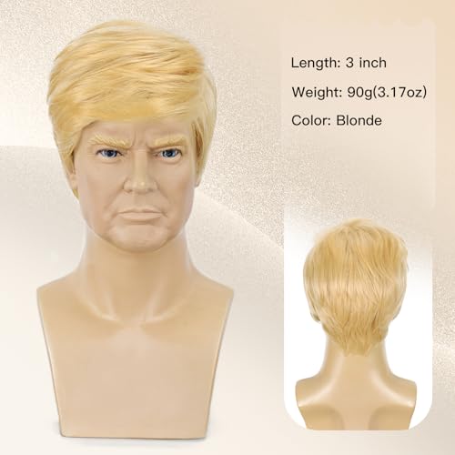 Men Blonde Wig,Donald Costume Blonde Wigs Synthetic Short Blonde Toupee Wigs for Cosplay Halloween Costume - color: DT-Blonde