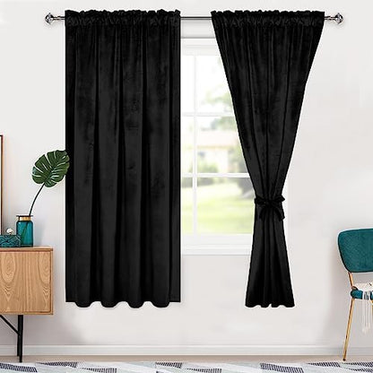 Hiasan Black Velvet Blackout Curtains 63 inch, Set of 2 Panels, 52W x 63L - color: Black, size: 52"W x 63"L (Pack of 2)