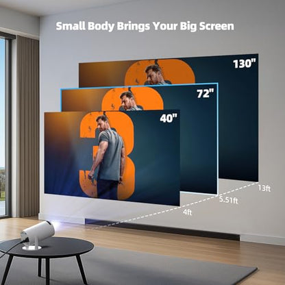 Mini Projector with WiFi and Bluetooth, Portable Projector Built-in Apps Support 4K 1080P Auto Keystone 220° Rotatable Small Projectors Compatible with HDMI/TV Stick/iPhone/Laptop for Bedroom Wall