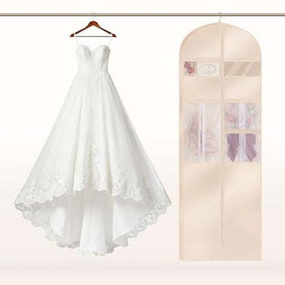 Upgraded Version 65" Wedding Dress Garment Bag Dress Bags for Gowns Bridal Dress Travel Bag with 12”Gusseted and Accessory Pockets for Wedding Dress, Puffy Gowns, Equipped with Shoulder Straps - size: 24 X 65 inch