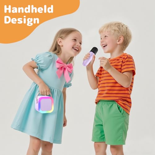 Karaoke Machine for Kids Adults, Mini Karaoke Machine with 2 Wireless Microphones, Portable Bluetooth Speaker with Voice Changing Effects & LED Lights, Best Gifts Toys for Girls and Boys - color: Purple