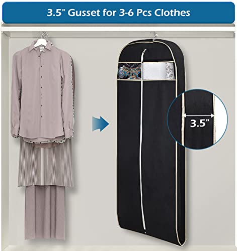 MISSLO Gusseted 60" Suit Dress Garment Bag with Clear Window Zipper Pocket Long Garment Cover (Black) - size: 60 inch