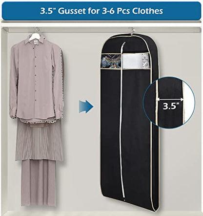 MISSLO Gusseted 60" Suit Dress Garment Bag with Clear Window Zipper Pocket Long Garment Cover (Black) - size: 60 inch