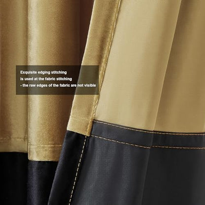 BULBUL Luxury Gold Black Velvet Blackout Curtains 63 inches for Living Room - color: Gold & Black, size: 52"W x 63"L (Pack of 2)