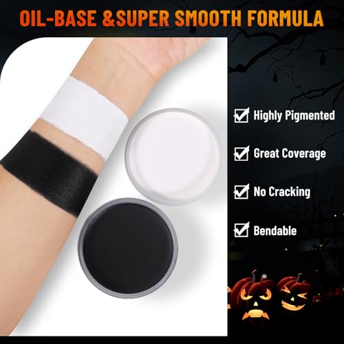 BOBISUKA Halloween Black and White Face Body Paint Oil Based Face Painting Kit for Adult Non Toxic Large Capacity Facepaint for Cosplay Clown Skeleton Vampire Special Effects Makeup - color: SET 01