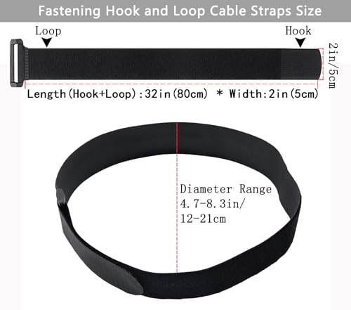 6 Pack 32 Inch heavy duty Hook and Loop Straps 2 Inch Wide Cinch Straps | Adjustable Multi-Purpose Hook and Loop Straps with Buckle,Nylon Cable Ties,Cord Ties Organized Tidy for Wire Cable Management - size: 32'' x 2'' (Black)