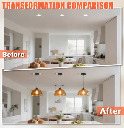 Can Light Conversion Kit to Pendant - Recessed Light Converter Kit with E26 Socket Adapter, Mounting Bracket, Round White Cover Plate - 6" Recessed Light Conversion Kit for Pendant Light Fixtures - color: White-1pc