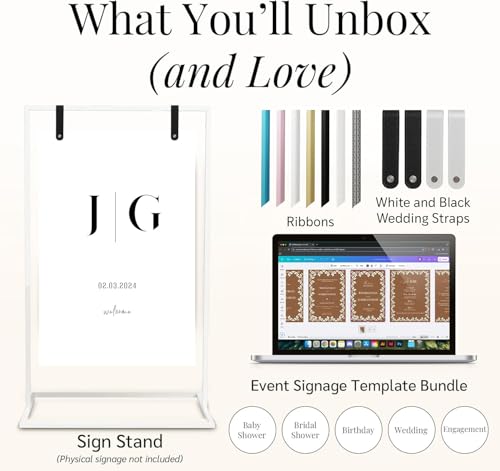White Wedding Welcome Sign Stand with Holder - Elegant Metal Easel Display for Seating Chart, Reception Signs, Welcome Board - 30+ Customizable designs for Baby, Bridal Shower - Versatile Party Sign Holder - color: White