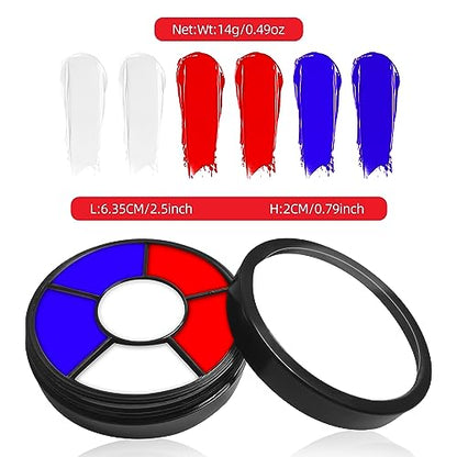 Go Ho Red White and Blue Face Paint Palette,Washable Patriotic Face Body Paint,4th of July Accessories, Face Painting Kit for Independence Day 250 Anniversary USA Face Makeup - color: Red White and Royal Blue