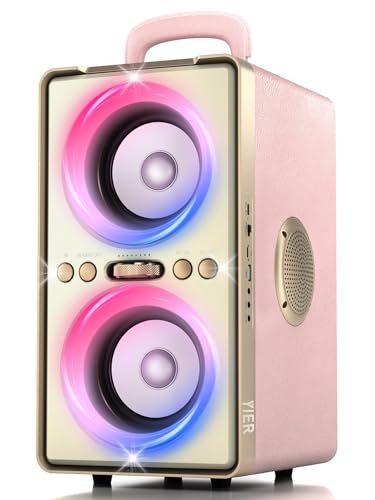 YIER Bluetooth Speaker, 240W Peak Loud Party Speaker with Big Bass, 20H Playtime, TWS, BT5.3, Large Portable Wireless Boom Box with LED Light for Outdoor Backyard Beach Home (Leather Pink) - color: Leather Pink