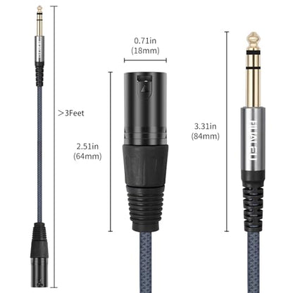 2 Pack 1/4 TRS Male to 3Pin XLR Mael Auido Cable,6.35mm TRS to XLR Male Braid Quarter inch Balanced Cable for Mixer Power Amplifier-3Feet - color: 1/4 TRS To XLR M, size: 3 feet(2 pack)
