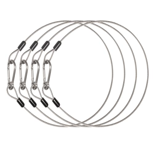4 Pack Stage Light Safety Cables for Stage DJ Party Lights Thickened 1/8 Diameter Stainless Steel Security Cable Wire Ropes with Loops and Snap Hook, Max Load 150LB - size: 4pcs x 2 Feet