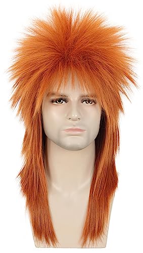 karlery Men Women Long Straight Orange Ginger Mullet Wig 70s 80s - color: Orange