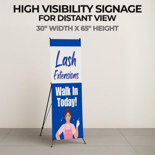 DreamController Lashes & Brows X-Stand Banner by DC | 30"x65" Tripod Display | Lash Extensions Walk In Todaay Vertical Banner for Trade Shows & Events | Made in USA | (Stand Not Included) - color: Lash Extensions Walk In Todaay, size: X Banner - 30x65"
