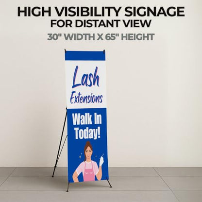 DreamController Lashes & Brows X-Stand Banner by DC | 30"x65" Tripod Display | Lash Extensions Walk In Todaay Vertical Banner for Trade Shows & Events | Made in USA | (Stand Not Included) - color: Lash Extensions Walk In Todaay, size: X Banner - 30x65"