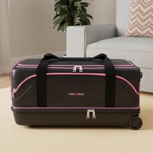 Dance Bag With Garment Rack,Dance Costumes Rolling Garment Bags For Travel,Garment Duffle Bag For Dance Competition, Wheeled Drop-Bottom Upright Luggage Closet Suitcase (28inch-Pink) - color: 28inch-Pink