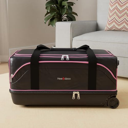 Dance Bag With Garment Rack,Dance Costumes Rolling Garment Bags For Travel,Garment Duffle Bag For Dance Competition, Wheeled Drop-Bottom Upright Luggage Closet Suitcase (28inch-Pink) - color: 28inch-Pink