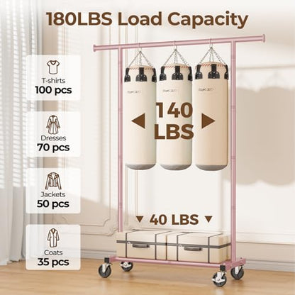 HYSEYY Clothes Rack, Clothing Rack for Hanging Clothes, Rolling Garment Rack Sturdy Coat Rack Portable Wardrobe Rack Metal Closet Rack for Bedroom Laundry Living Room, Pink - color: Pink