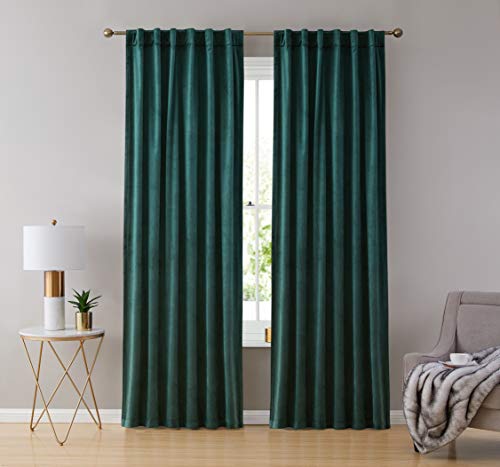 HLC.ME Lopez Velvet Curtains 84 Inches - Premium Privacy Back Tab Rod Pocket Window Treatment Curtain Drapery Panels for Bedroom & Living Room - Set of 2 Panels (54 x 84 inches Long, Green) - color: Green, size: 54"W x 84"L (Pack of 2), style: Back Tab Ro