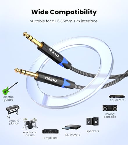 Tisino 1/4 inch TRS Cable, Quarter inch 1/4 TRS to TRS Balanced Stereo Audio Cable Male to Male Pro Interconnect Cable, Nylon Braid - 6 FT - size: 6 feet