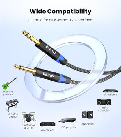 Tisino 1/4 inch TRS Cable, Quarter inch 1/4 TRS to TRS Balanced Stereo Audio Cable Male to Male Pro Interconnect Cable, Nylon Braid - 6 FT - size: 6 feet