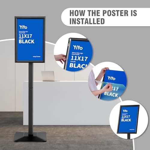 YIYO Sign Stand Poster Stand，adjustable heavy duty pedestal Sign Holder Floor Stand，aluminium frame floor standing for display11*17 inch，Black (11*17 Black)