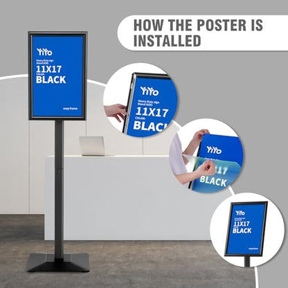 YIYO Sign Stand Poster Stand，adjustable heavy duty pedestal Sign Holder Floor Stand，aluminium frame floor standing for display11*17 inch，Black (11*17 Black)