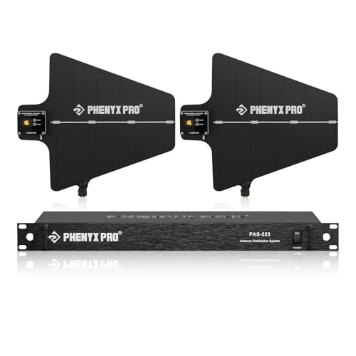 Phenyx Pro PAS-225X UHF Wireless Antenna Distribution System Bundle, Active Directional Receivers w/ 8 Outputs + 2 Cascade Ports, 160ft Long Coverage, Wireless Mic Antenna for Stages and Live Shows