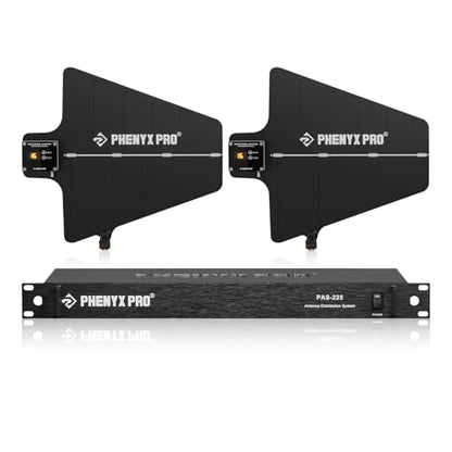 Phenyx Pro PAS-225X UHF Wireless Antenna Distribution System Bundle, Active Directional Receivers w/ 8 Outputs + 2 Cascade Ports, 160ft Long Coverage, Wireless Mic Antenna for Stages and Live Shows