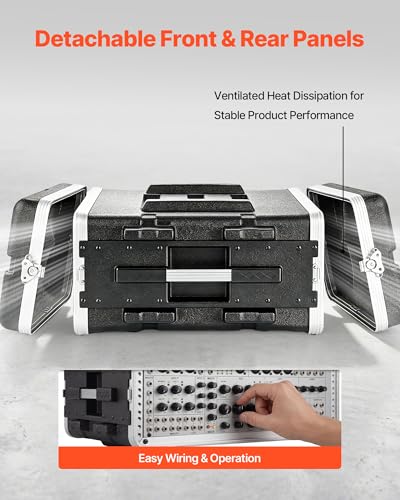 VEVOR 4U Rack Case, Standard 19 in Depth, Server Rack Cabinet with ABS Construction, Recessed Twist Latches, Detachable Front & Back Cover, Easy Installation, for Amplifiers, 18.4 in Internal Depth - size: 24.41 x 9.45 x 21.85 Inches