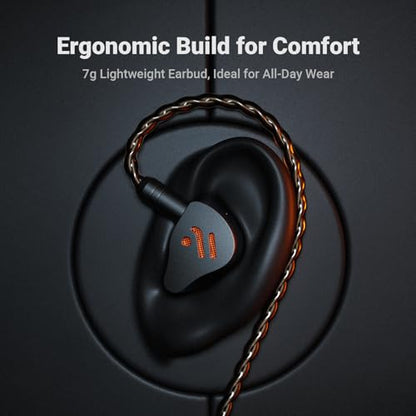 Fosi Audio IM4 Open-Back IEM Earphones, in Ear Monitor Wired Earbuds, 10mm Single Dynamic Driver, IEMs for Audiophiles, Gaming and Studio, 3.5mm 2-Pin 0.78mm Detachable Cables, N52 Dual Magnets - color: BLACK
