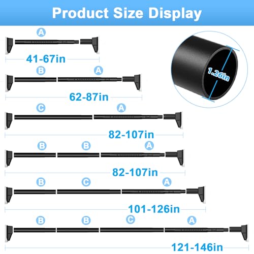 Extra Long Tension Curtain Rod, Black, 41-146 Inch (4-12ft), Tension Rod - color: Black, size: 41-146inch
