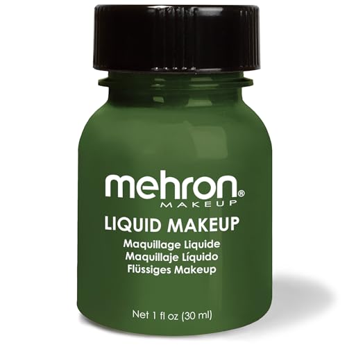 Mehron Makeup Liquid Makeup - GREEN, Face & Body Paint | 1 Fl oz Water-Based Face Paint & Body Paint Perfect for Halloween & Cosplay. Air Brush Compatible. Vegan & Made in the USA. - color: Green
