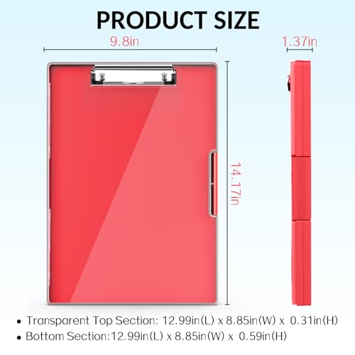 Sooez Nursing Clipboard with Storage, Clear Top Clip Boards 8.5x11, Red | Heavy Duty Plastic, Dry Erase, High Capacity, Nurse Essentials, Dental Assistant, Teacher & College School Office Supplies - color: Red