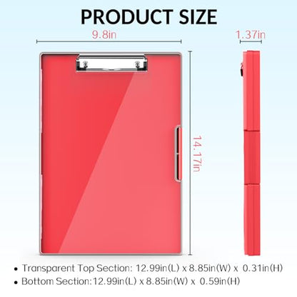 Sooez Nursing Clipboard with Storage, Clear Top Clip Boards 8.5x11, Red | Heavy Duty Plastic, Dry Erase, High Capacity, Nurse Essentials, Dental Assistant, Teacher & College School Office Supplies - color: Red