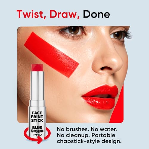 Blue Squid PRO Red Face Paint Stick - Waterproof Body Paint for Adults & Kids Eye Black Baseball, Eyeblack Softball - Vegan Hypoallergenic Twist-Up Non-Toxic Makeup Stick for Cosplay, Sports & SFX - color: Red