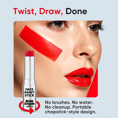 Blue Squid PRO Red Face Paint Stick - Waterproof Body Paint for Adults & Kids Eye Black Baseball, Eyeblack Softball - Vegan Hypoallergenic Twist-Up Non-Toxic Makeup Stick for Cosplay, Sports & SFX - color: Red