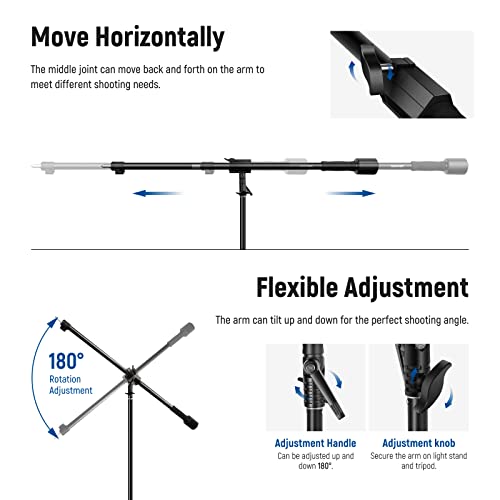 NEEWER Air Cushioned Aluminum Light Stand, 9.8ft/3m Adjustable Photography Stand with Boom Arm, Counterweight, Sandbag, 1/4" Screw for Softbox, Studio Flash, Umbrella, Ring Light, Max Load 5kg - size: 300cm w/Boom Arm