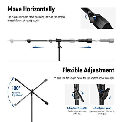 NEEWER Air Cushioned Aluminum Light Stand, 9.8ft/3m Adjustable Photography Stand with Boom Arm, Counterweight, Sandbag, 1/4" Screw for Softbox, Studio Flash, Umbrella, Ring Light, Max Load 5kg - size: 300cm w/Boom Arm