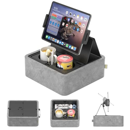 KDD Tablet Pillow Stand, Adjustable iPad Holder for Bed, Lap and Desk with Two Cup Holder and Storage Tray, 360°Rotating Clip Soft Dock Compatible with iPad Pro 12.9, Air, Mini, Phone and E-Reader