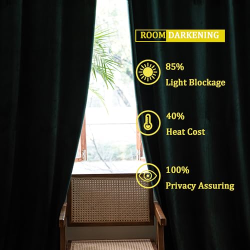 YOFUN 90 inches 2 Panels, Dark Green Blackout Luxury Velvet Curtains Thermal Insulated Heat Block Soundproof Window Panels Soft Drapes for Bedroom Living Room, Rod Pocket & Back Tab, W52 x L90 - color: Dark Green, size: 52"W x 90"L (Pack of 2)